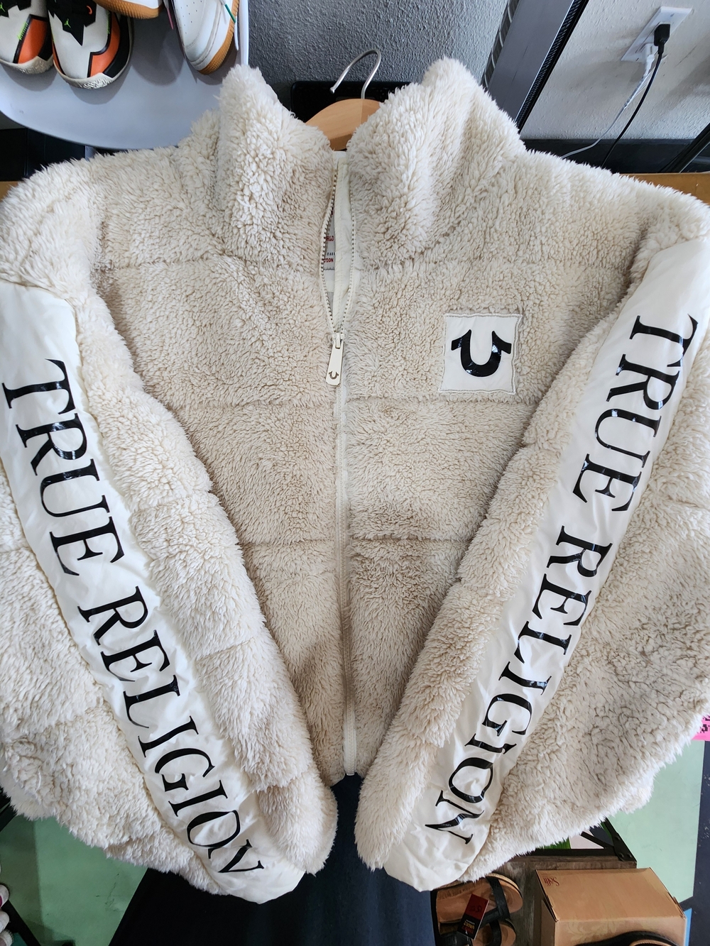 True Religion Women's Cream Sherpa Zip Jacket